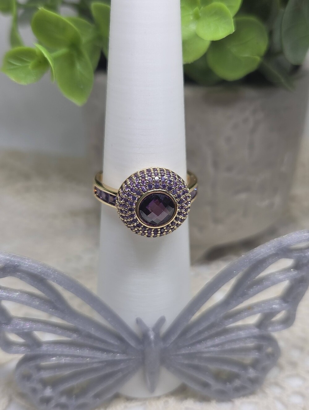 BP Gold-Plated Amethyst CZ Halo Ring